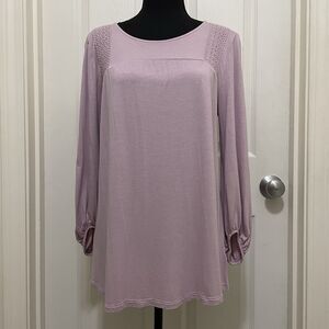 Old Navy Lilac Boho Flowy Blouse Top Crochet Trim 3/4 Sleeve Women's‎ Medium M